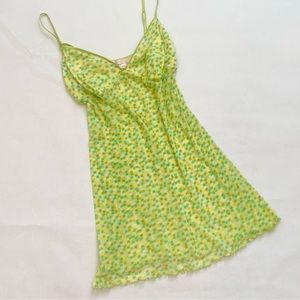 Y2K Victoria’s Secret Micro Mesh Lemon Lime Yellow Print Babydoll Slip Dress L